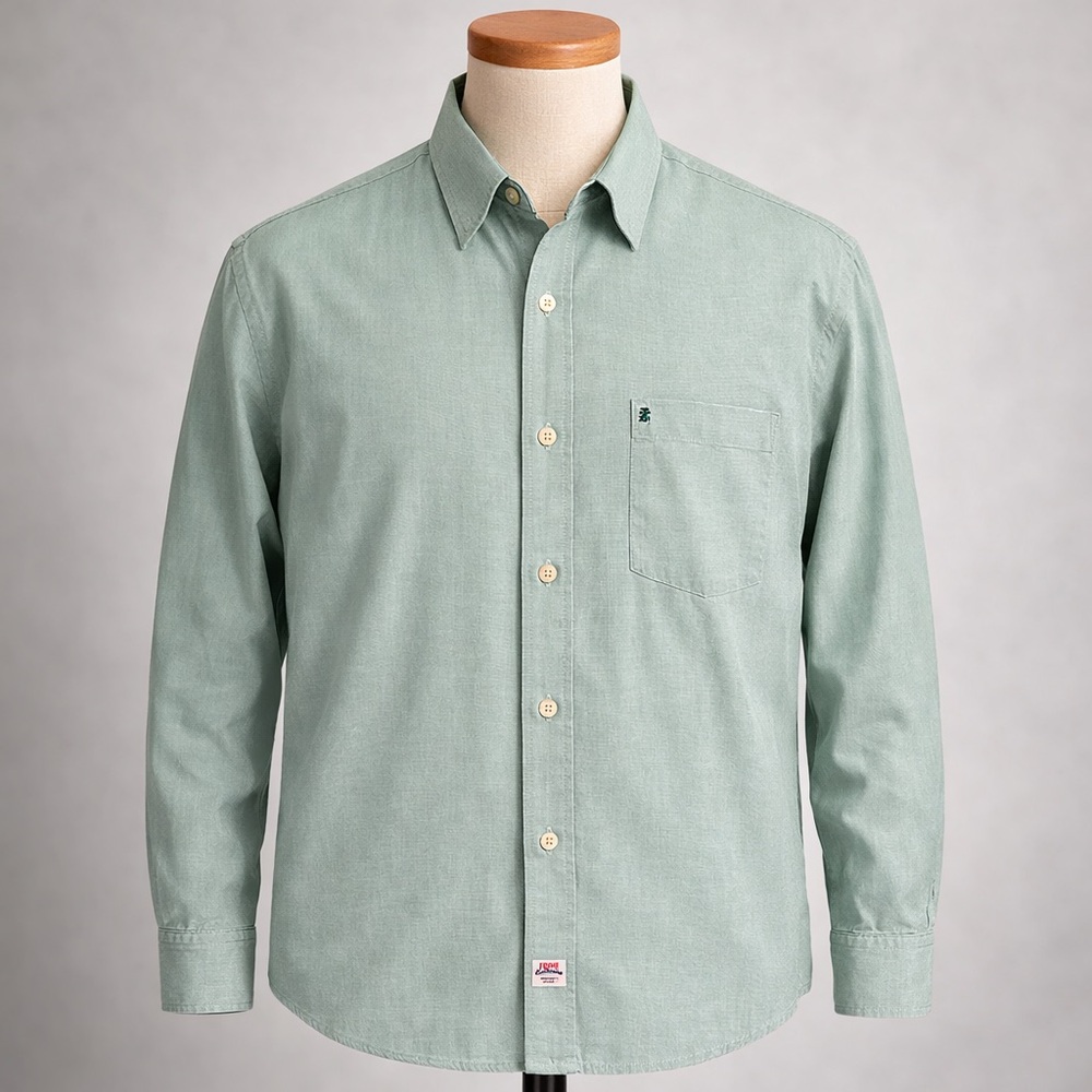 IZOD Saltwater Button Down Shirt Mens XL Green Long Sleeve Casual Classic
